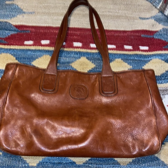 Ghurka Handbags - VTG 80’s 90s ? Ghurka Marley Hodgson Leather Chestnut Stadium Bag No 71 Zip Top
